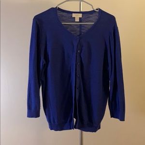 LOFT Outlet Slub 3/4 Sleeve Cardigan in Blue